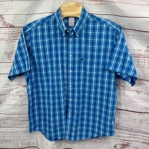Brooks Brothers Shirt Mens 2XL Large Blue Plaid Short Sleeve Button Down Casual